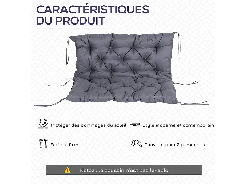 Coussin pour fauteuil ou balancelle CHARLENE gris
