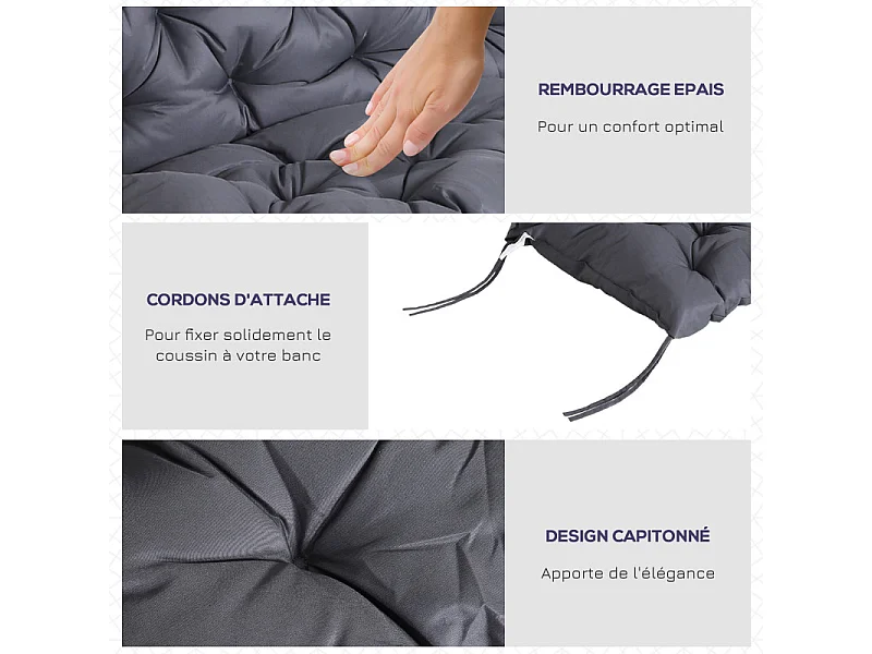 Coussin pour fauteuil ou balancelle CHARLENE gris