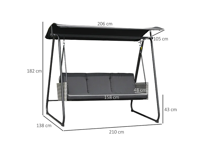 Balancelle de jardin CHARLINE grise et noire