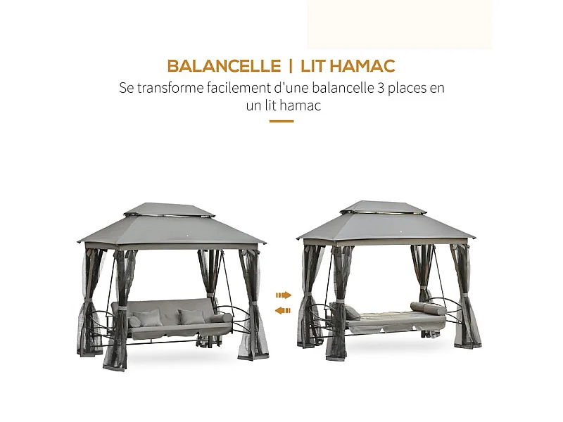 Balancelle de jardin LETO noire et grise