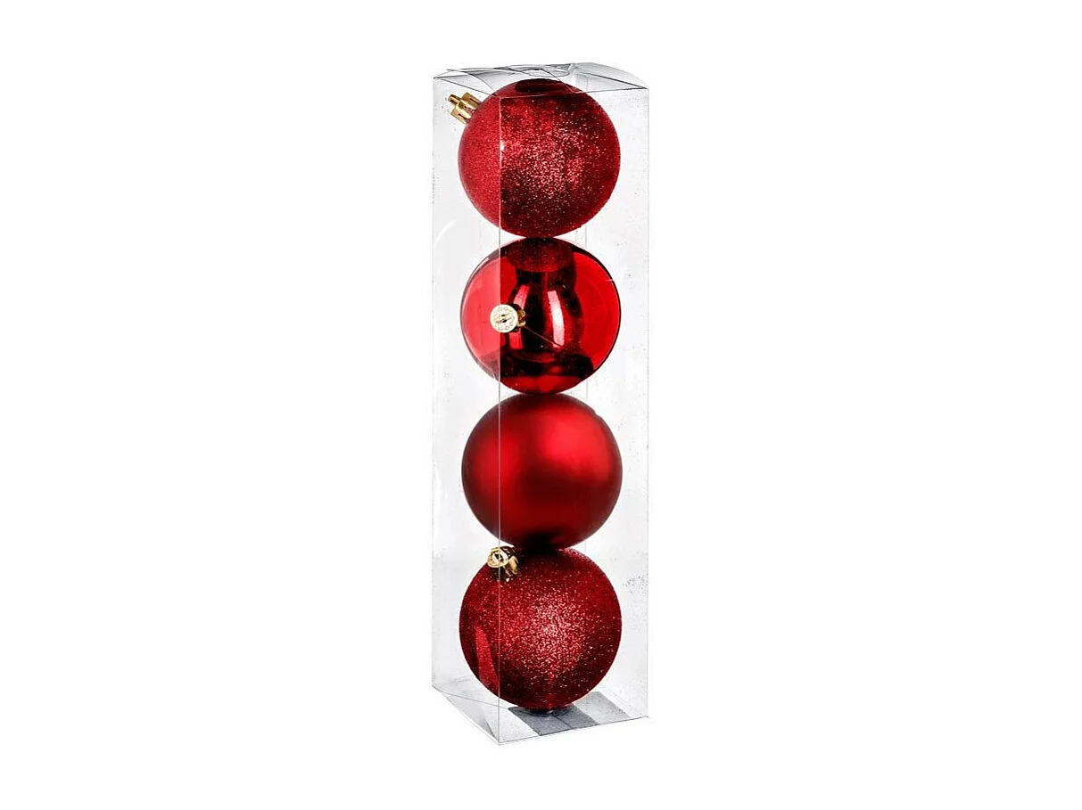 Lot de 4 Boules de Noël "Colorama" 8cm Rouge