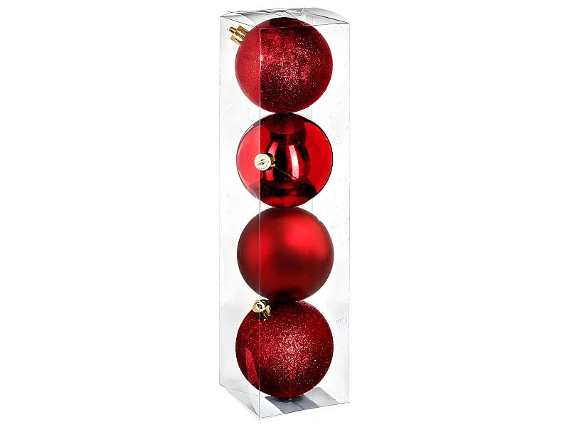 Set van 4 Kerstballen "Colorama" 8cm Rood Glanzend, Mat & Glitter