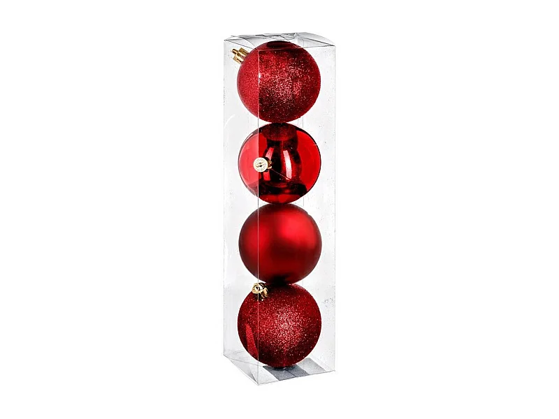 Lot de 4 Boules de Noël "Colorama" 8cm Rouge