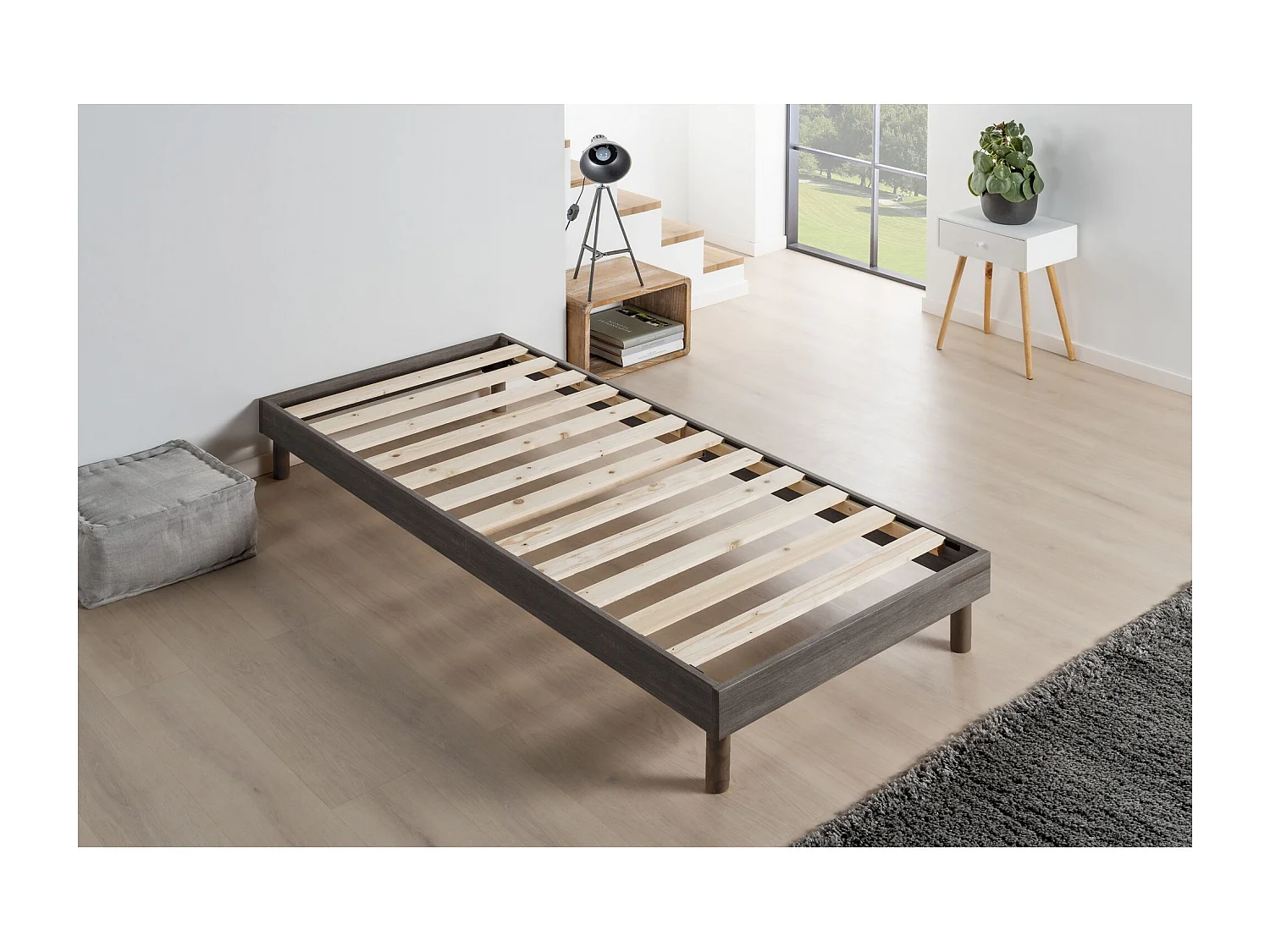 Ensemble Matelas accueil Latex INITIAL Sommier en Kit  - Chêne gris,  - 90 x 190 cm