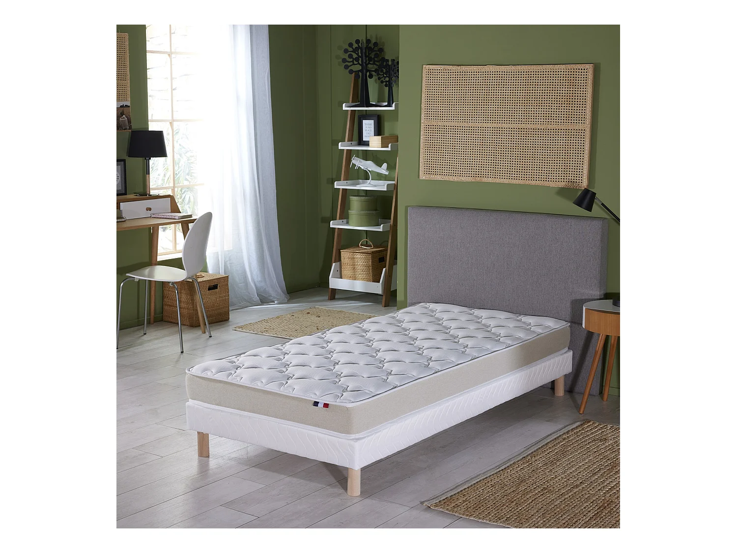 Ensemble Matelas accueil Latex INITIAL Sommier en Kit Couleur - Blanc, Dimensions - 90 x 200 cm