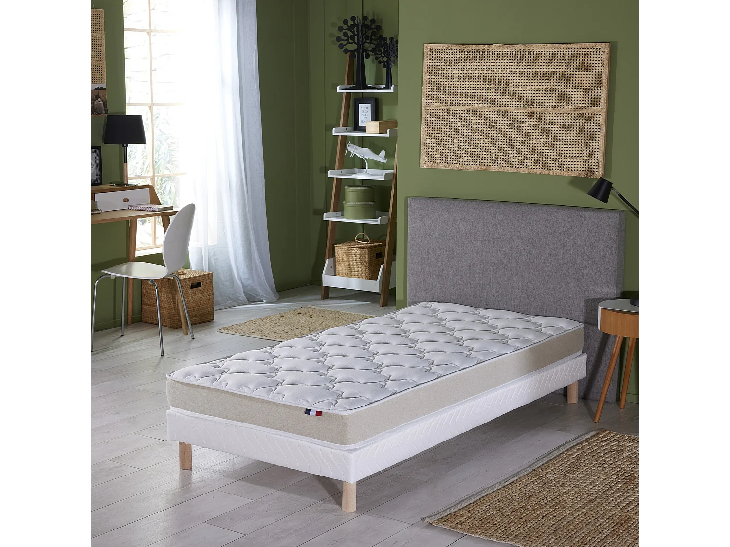 Ensemble Matelas accueil Latex INITIAL Sommier en Kit Couleur - Blanc, Dimensions - 90 x 200 cm