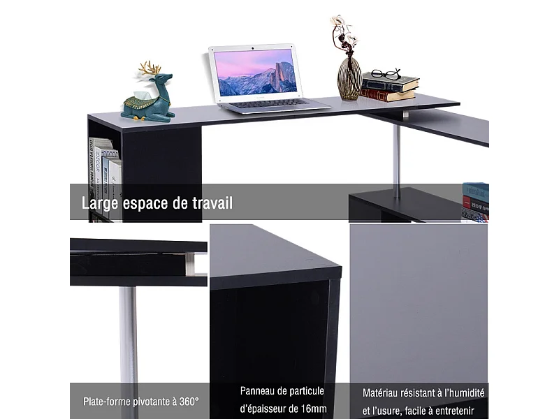Bureau d'angle Noir en L