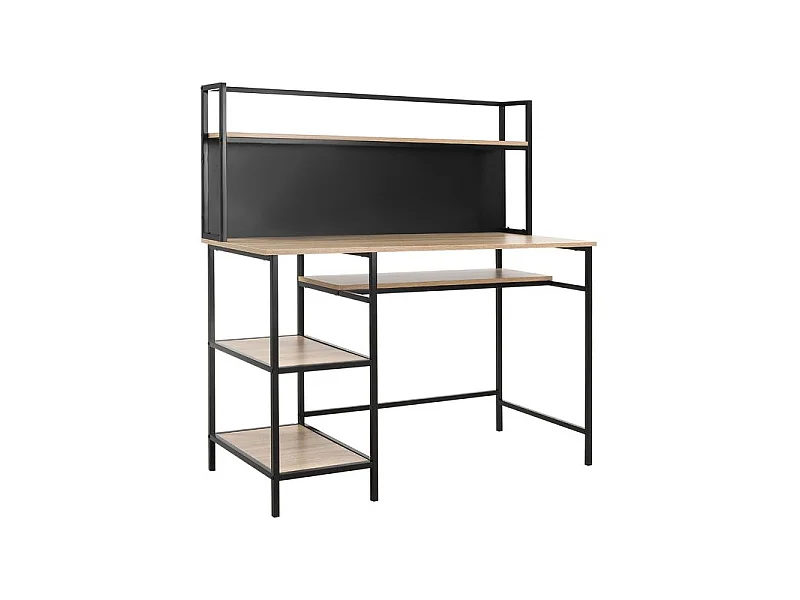 Bureau informatique avec étagères SOHO noir et bois