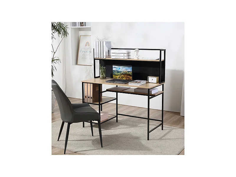 Bureau informatique avec étagères SOHO noir et bois