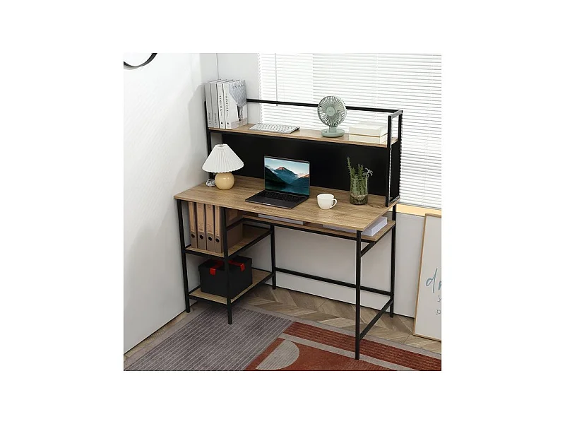 Bureau informatique avec étagères SOHO noir et bois