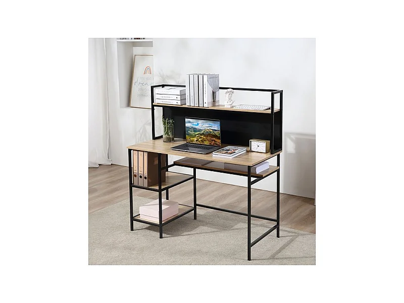 Bureau informatique avec étagères SOHO noir et bois