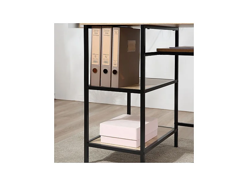 Bureau informatique avec étagères SOHO noir et bois