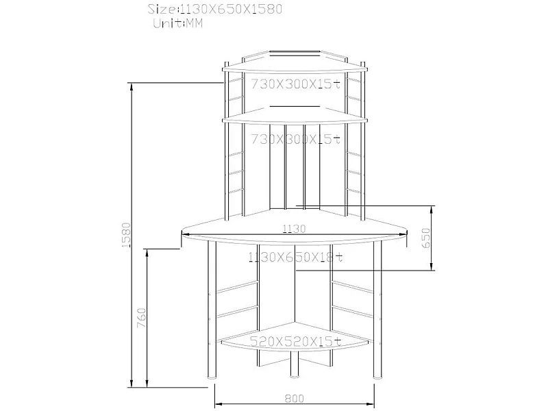 Bureau informatique d'angle Rico - noir