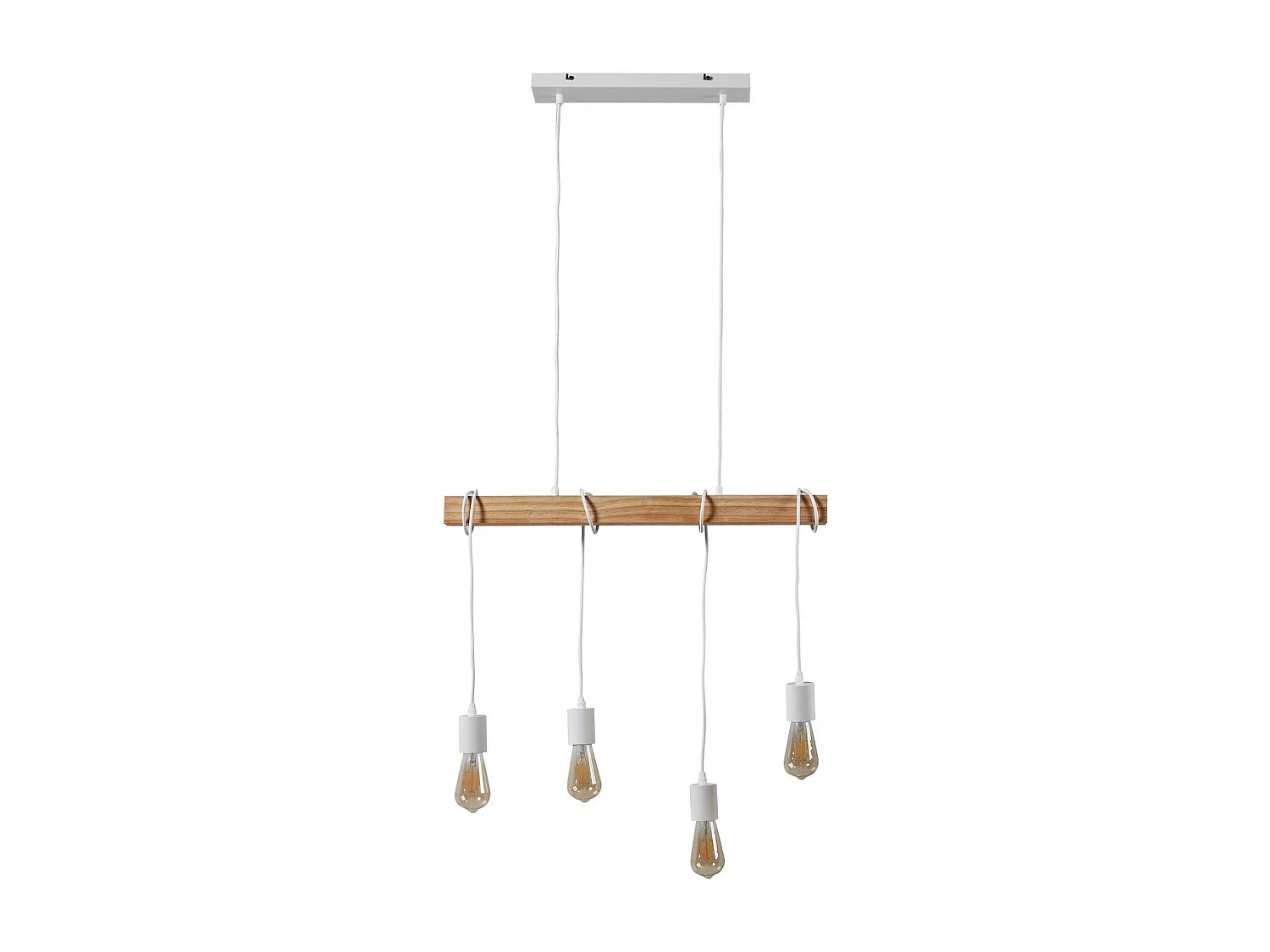 Industriële hanglamp 4 lichts hout en wit Igo