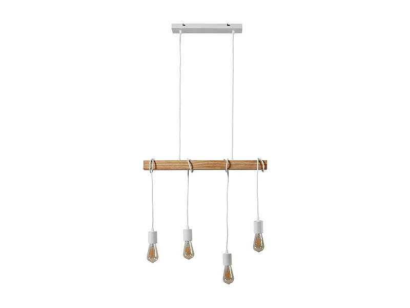 Industriële hanglamp 4 lichts hout en wit Igo