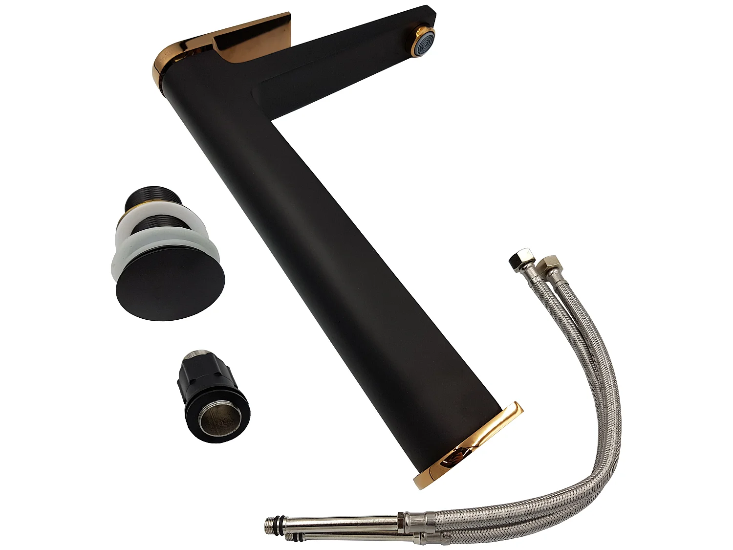 Rubinetto Miscelatore Lavabo Nero Oro Alto Monocontrollo Midnight