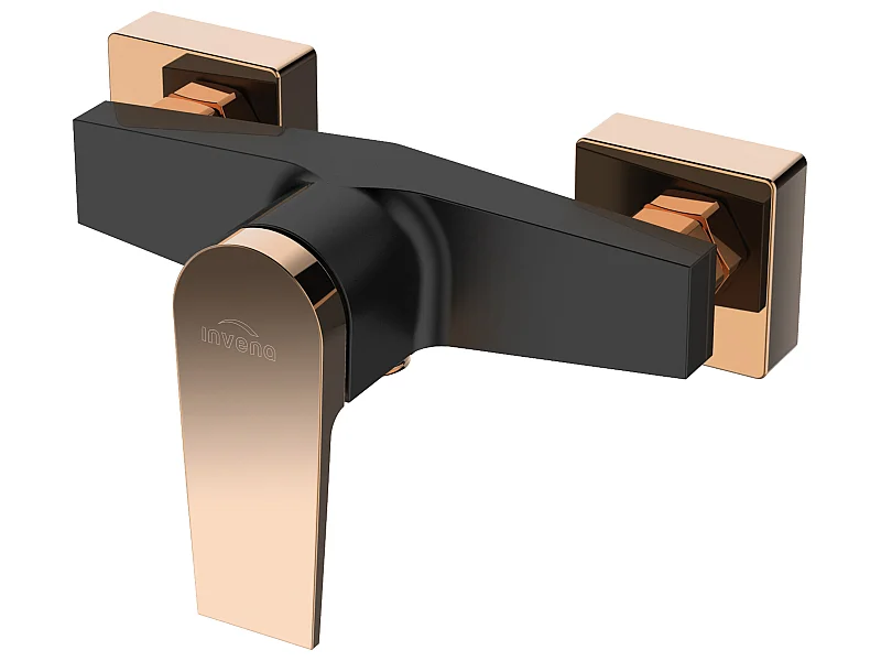 Grifo de ducha con mezclador monomando de pared Latón Negro/Oro rosa