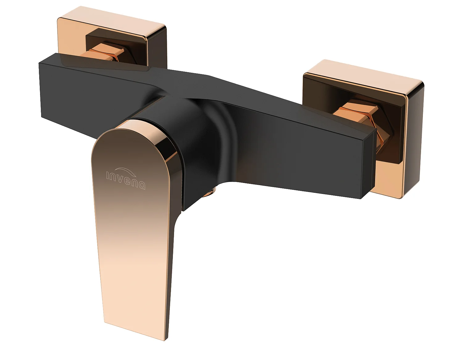 Grifo de ducha con mezclador monomando de pared Latón Negro/Oro rosa