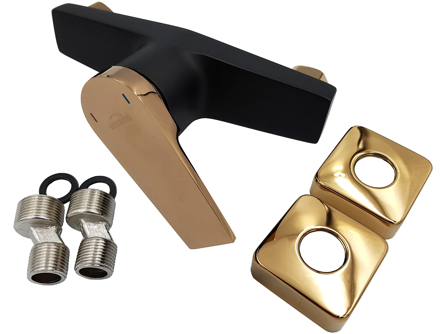 Grifo de ducha con mezclador monomando de pared Latón Negro/Oro rosa