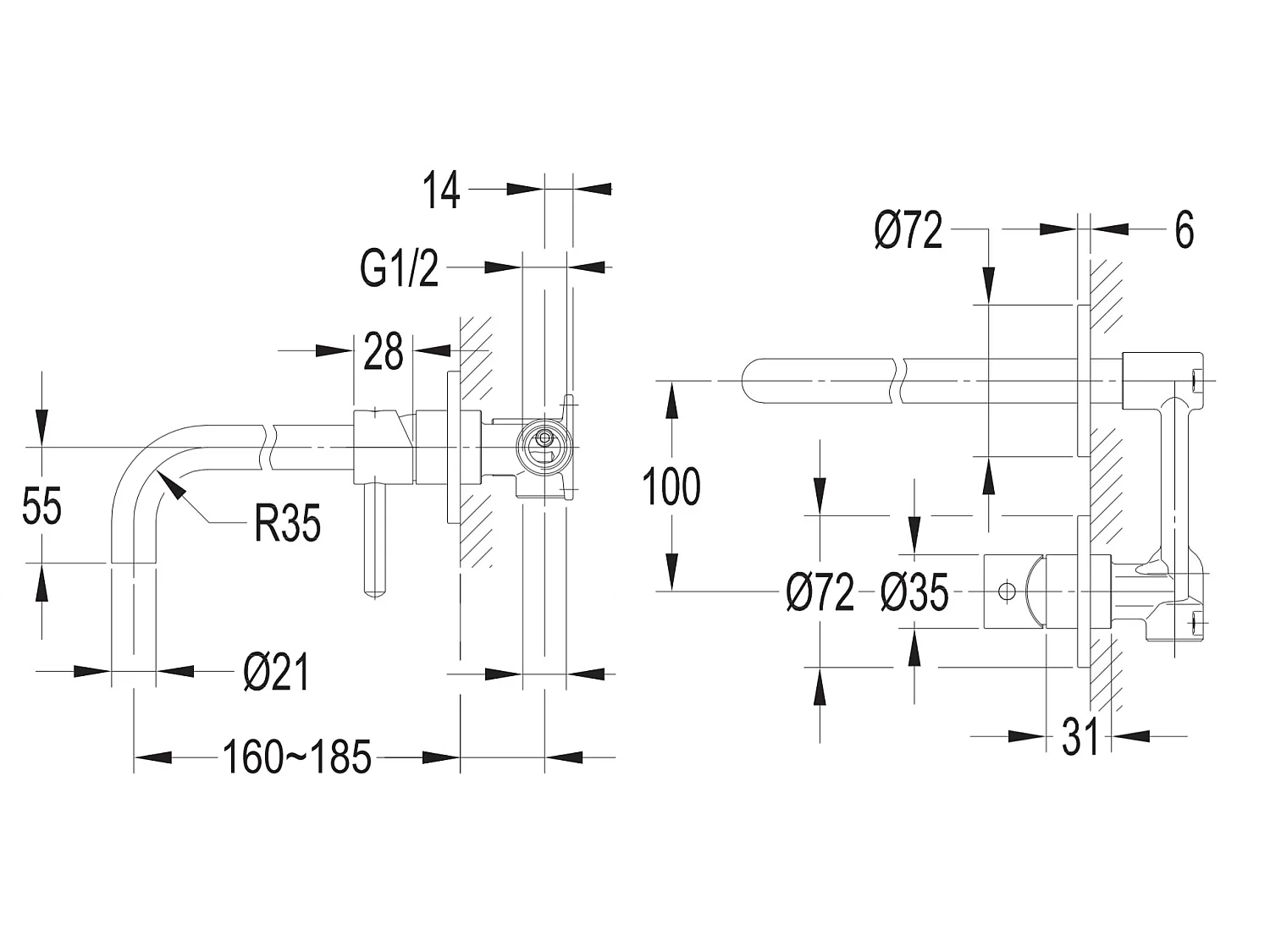 Waschtischarmatur Unterputz Dunkel Gold Einhebelmischer