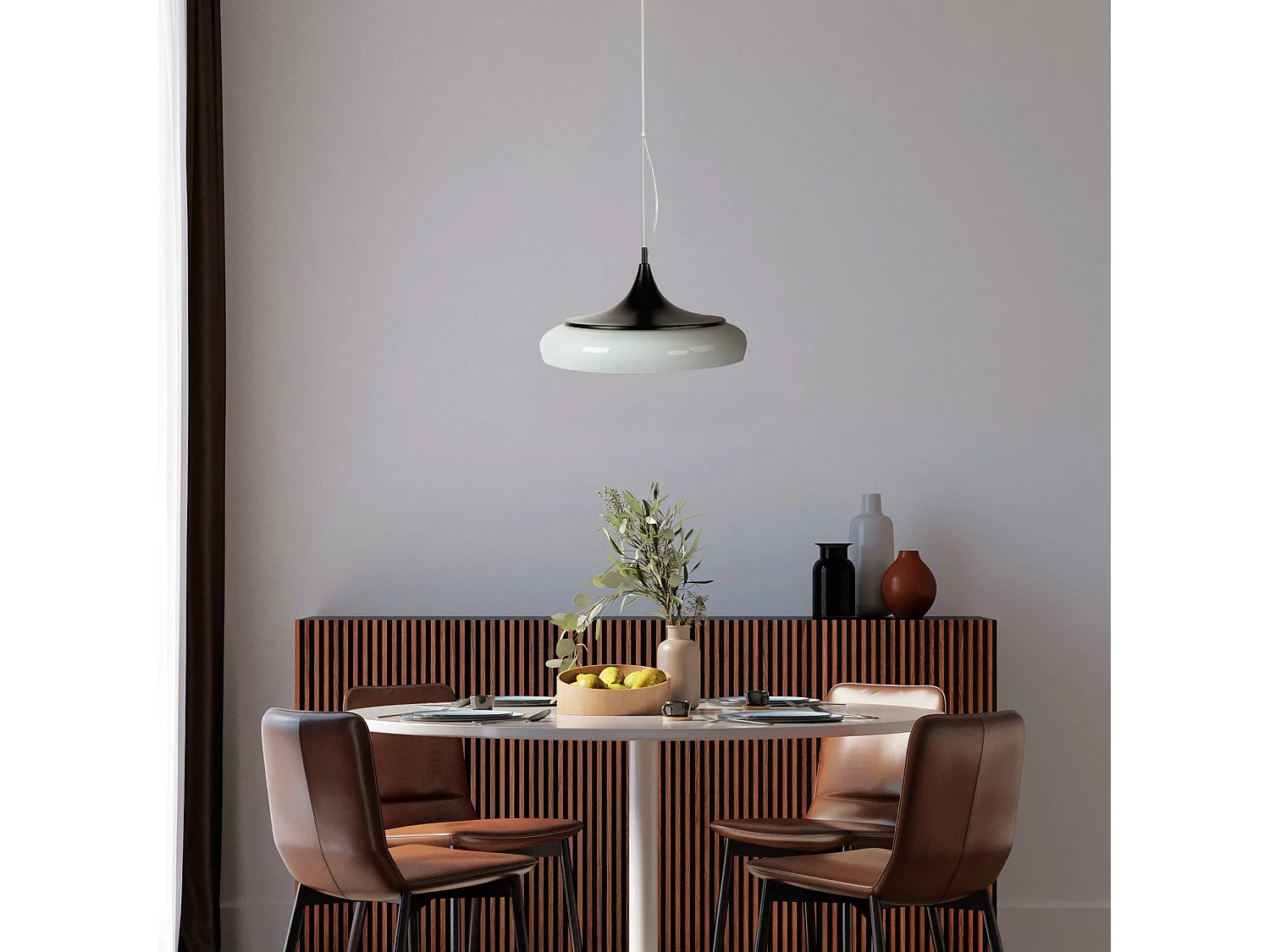 Lampadario a sospensione  metallo vetro   minareto DIVINITY nero  opale D'41cm