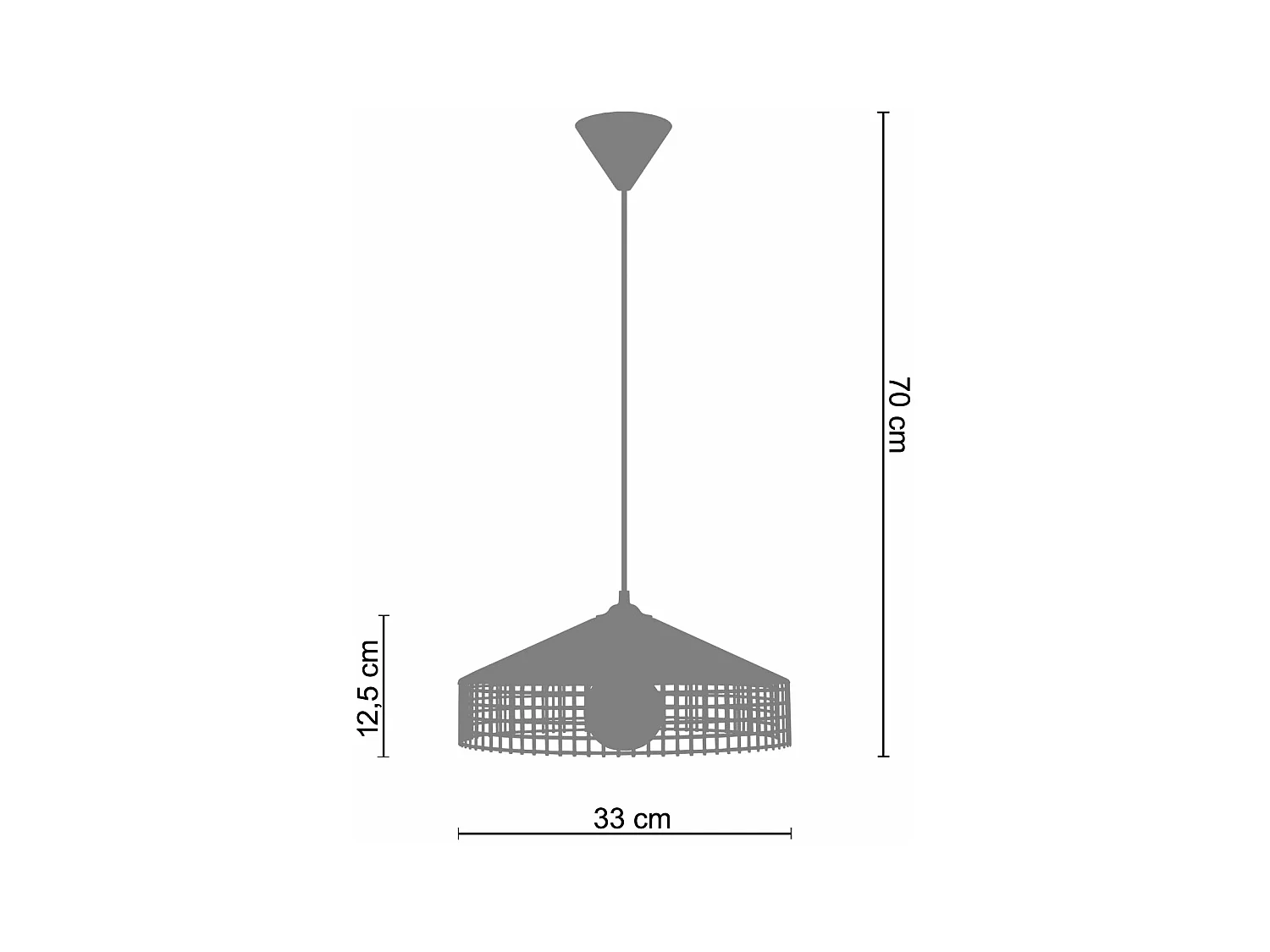 Suspension cone métallique á carrée noir 70 cm.
