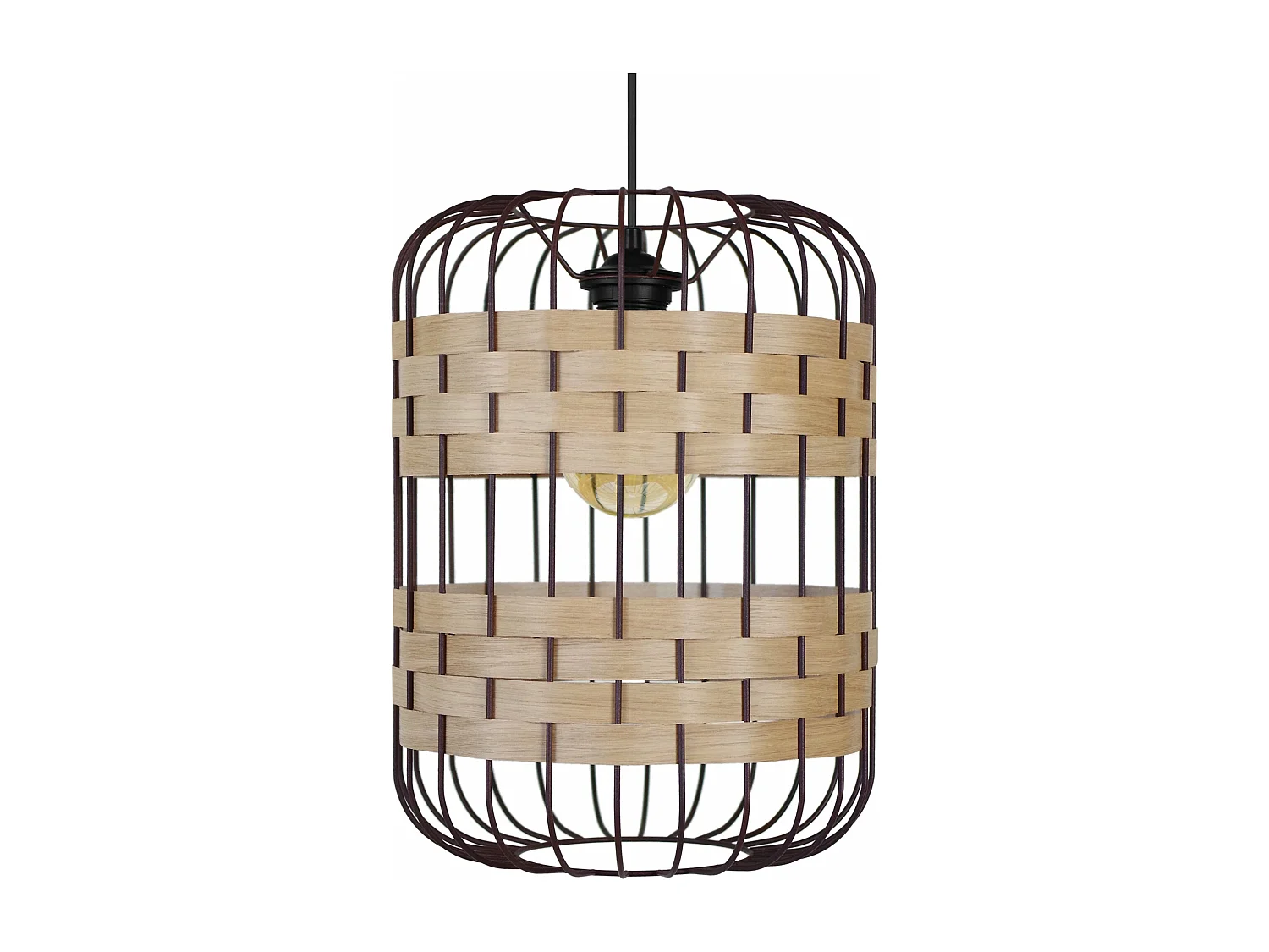 Suspensão TOSEL  TRESSÉ MINDAT metal e madeira cilindro Madeira de faia D37 x  H100  cm