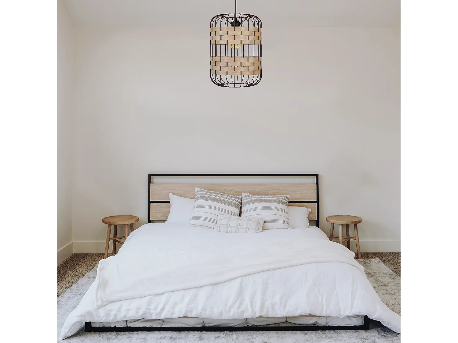 Suspensão TOSEL  TRESSÉ MINDAT metal e madeira cilindro Madeira de faia D37 x  H100  cm