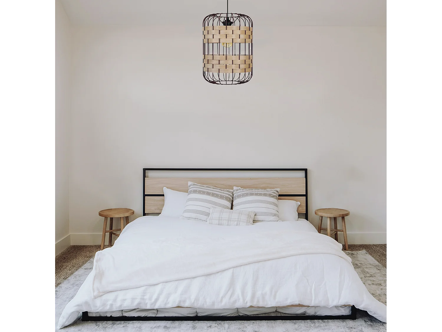 Suspensão TOSEL  TRESSÉ MINDAT metal e madeira cilindro Madeira de faia D37 x  H100  cm