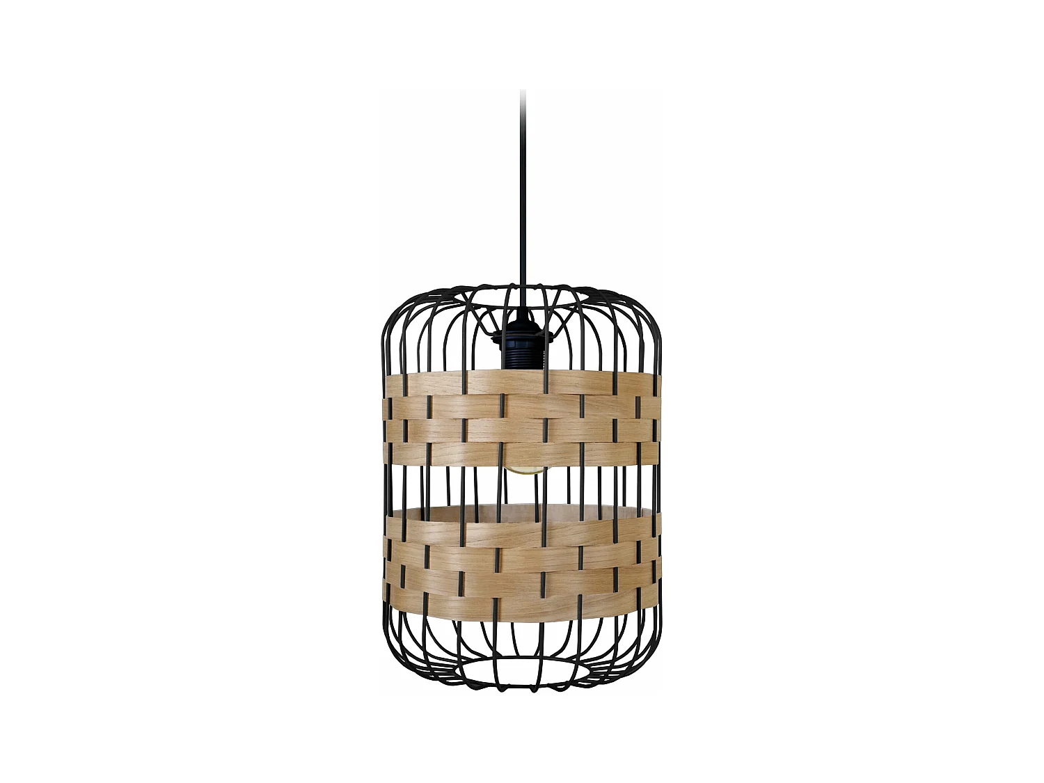 Suspension métal noir bois chêne 96 cm.