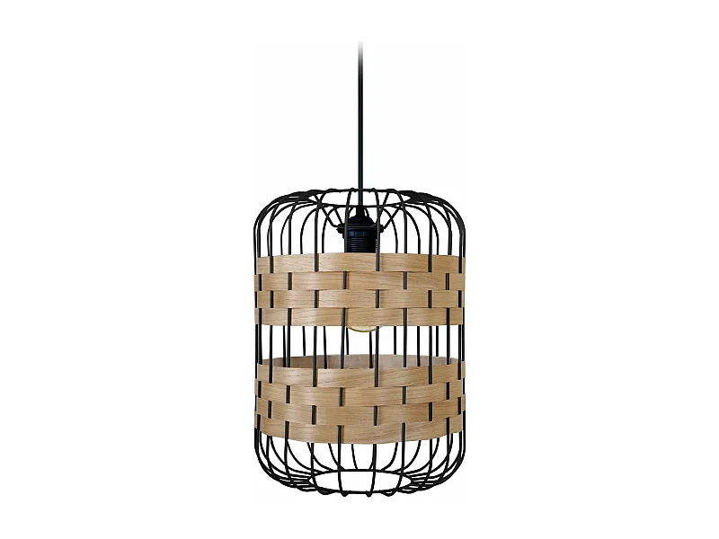 Suspension métal noir bois chêne 96 cm.