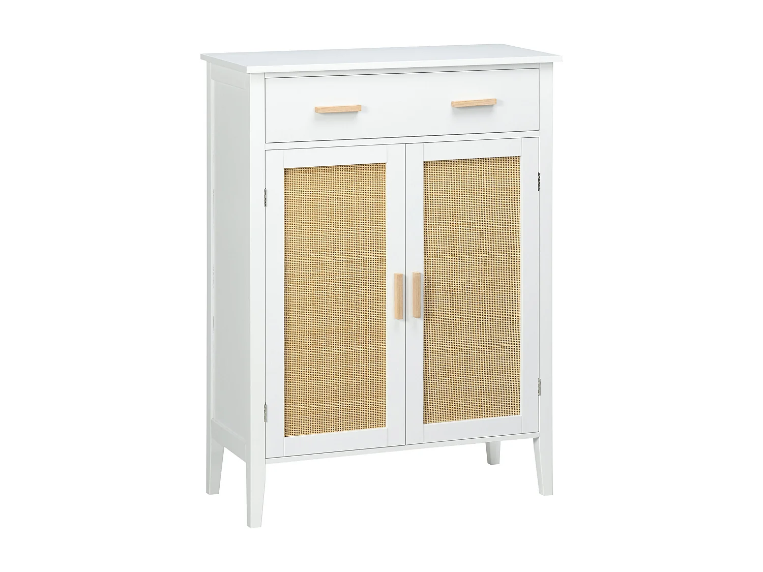 Meuble à chaussures style bohème chic - 2 portes, 3 étagères, tiroir - MDF blanc cannage rotin