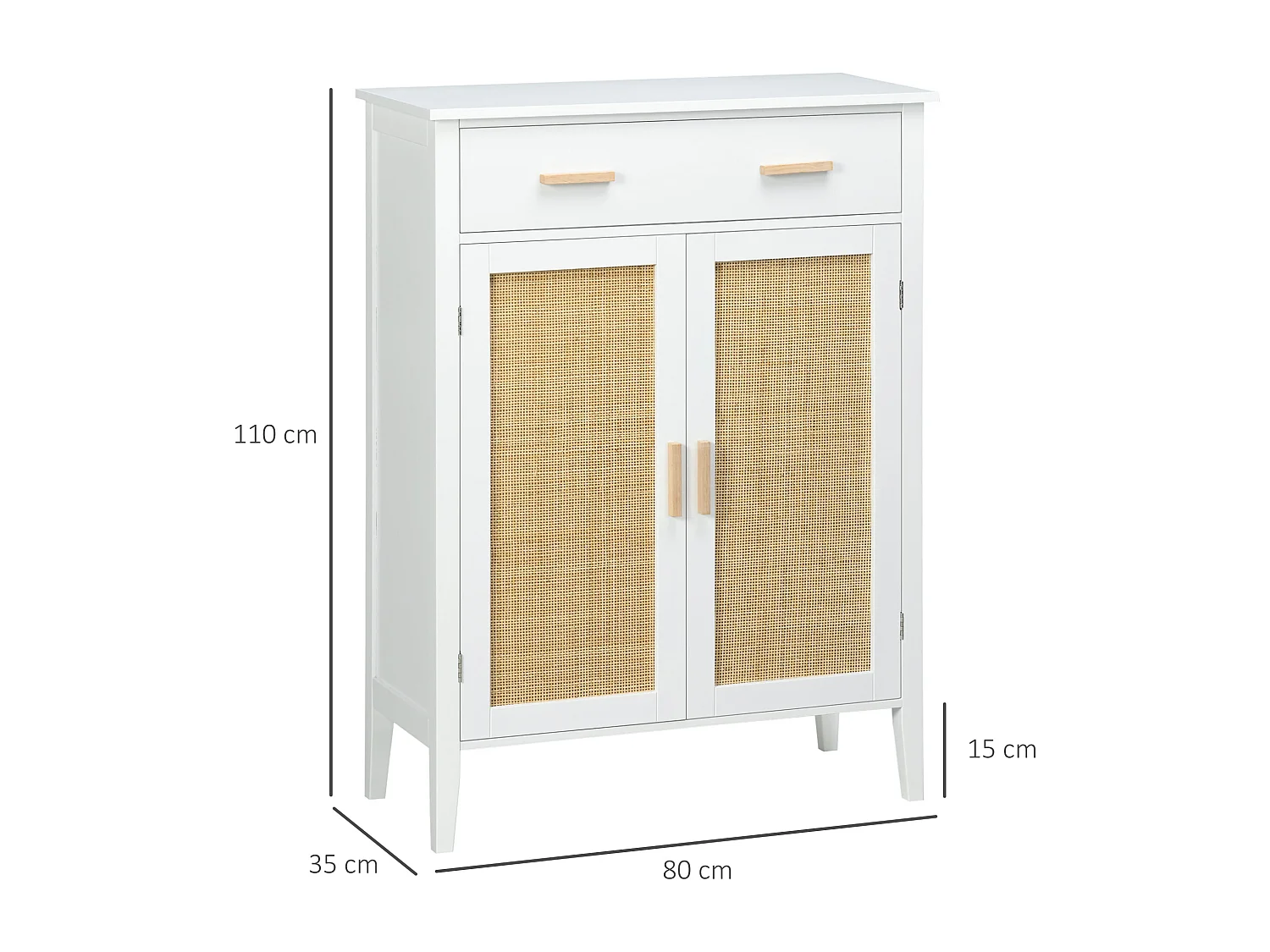 Meuble à chaussures style bohème chic - 2 portes, 3 étagères, tiroir - MDF blanc cannage rotin