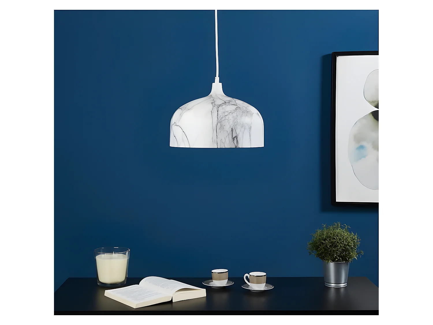 Lampe Suspension Effet Marbre "Elkmont" 128cm Gris