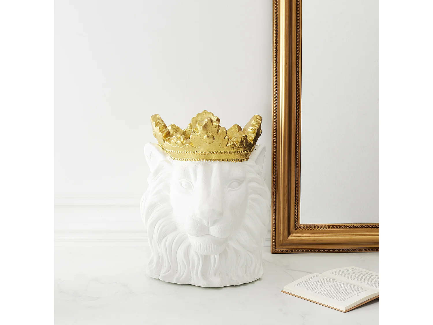 Cache-Pot Design "Lion Couronne" 39cm Blanc