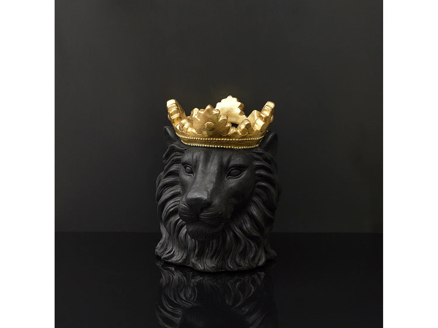 Cache-Pot Design "Lion Couronne" 39cm Noir