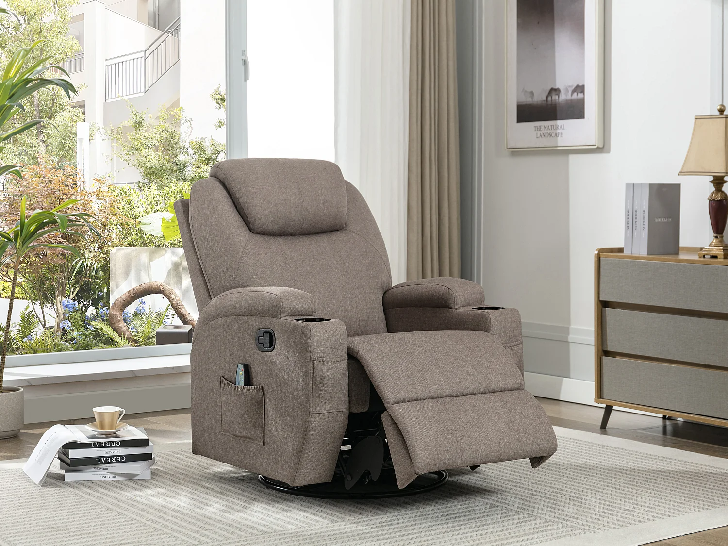 Fauteuil massant SILVANO en tissu - Taupe
