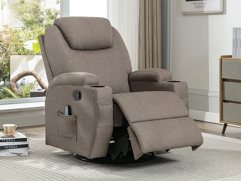 Fauteuil massant SILVANO en tissu - Taupe