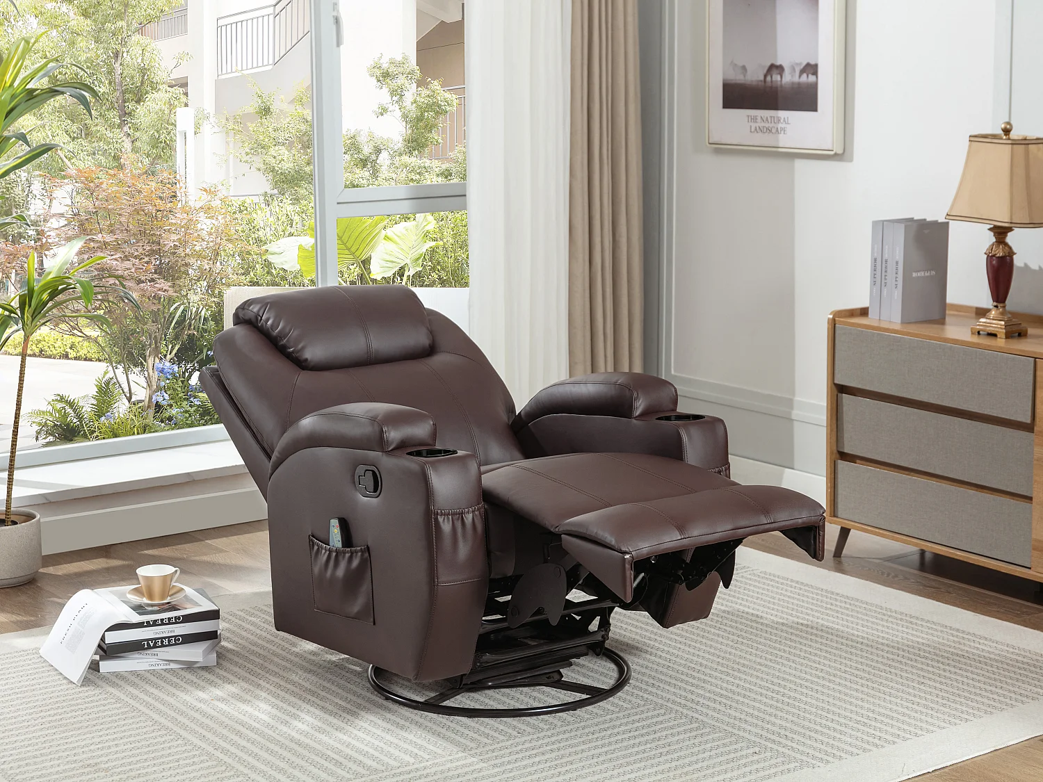 Sillón de masaje SILVANO de piel sintética - Marrón