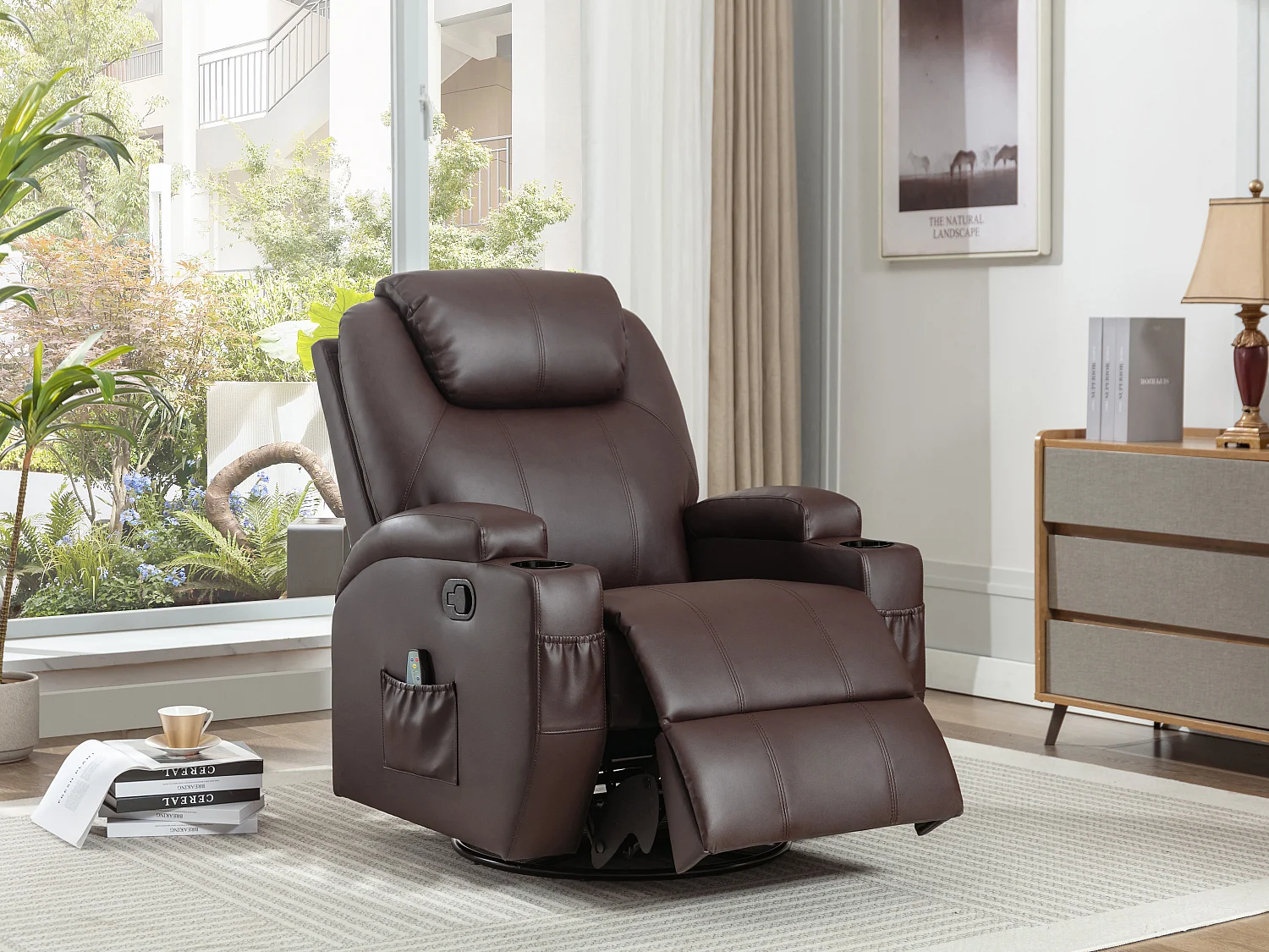 Sillón de masaje SILVANO de piel sintética - Marrón