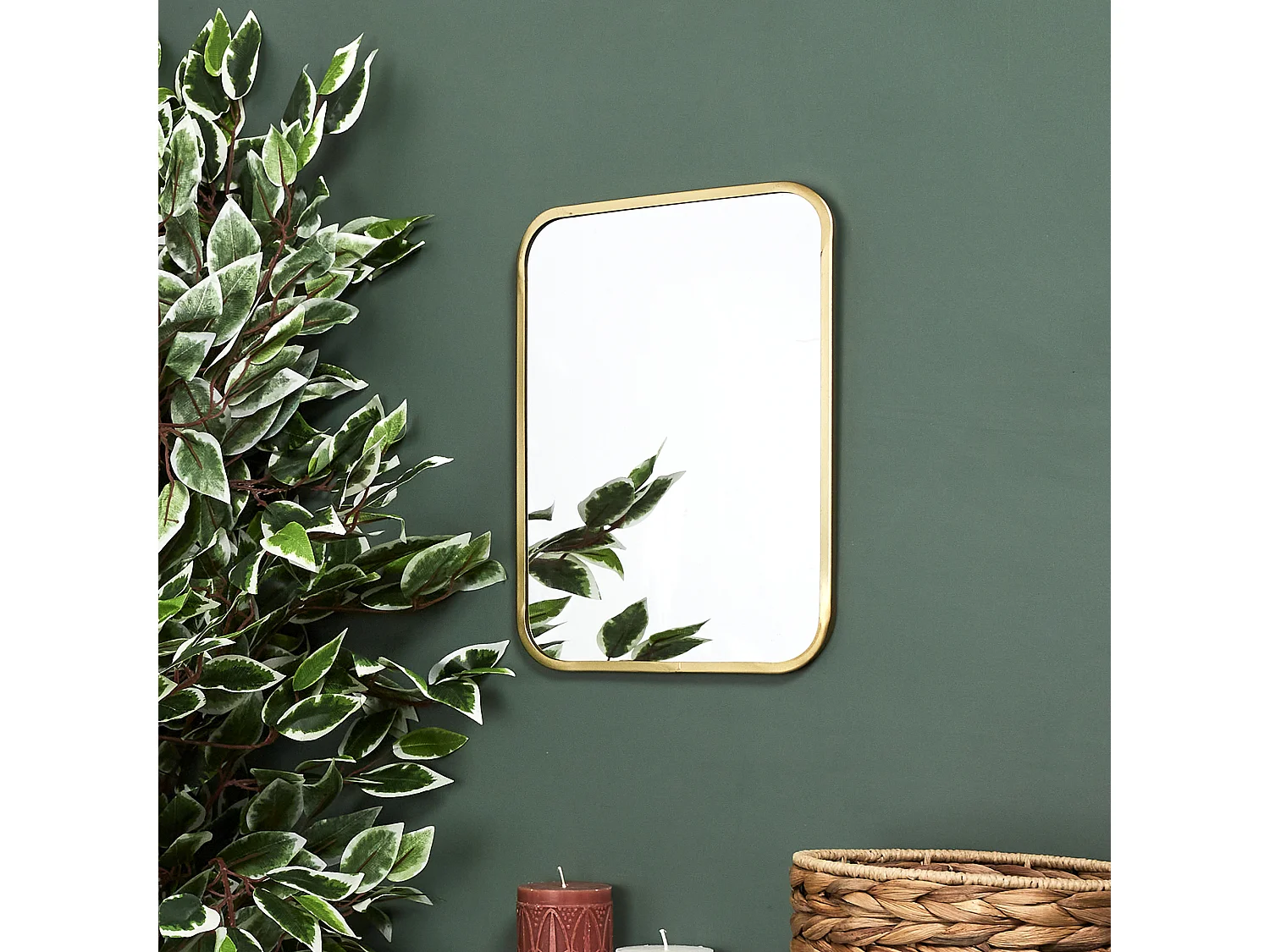 Miroir Mural Déco "Contour Carré" 34cm Or