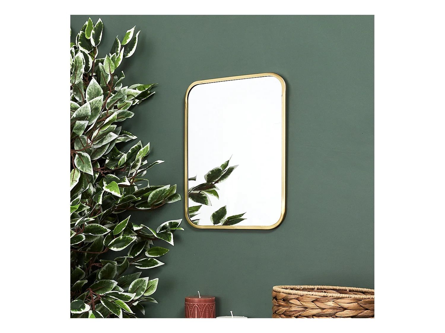 Miroir Mural Déco "Contour Carré" 34cm Or