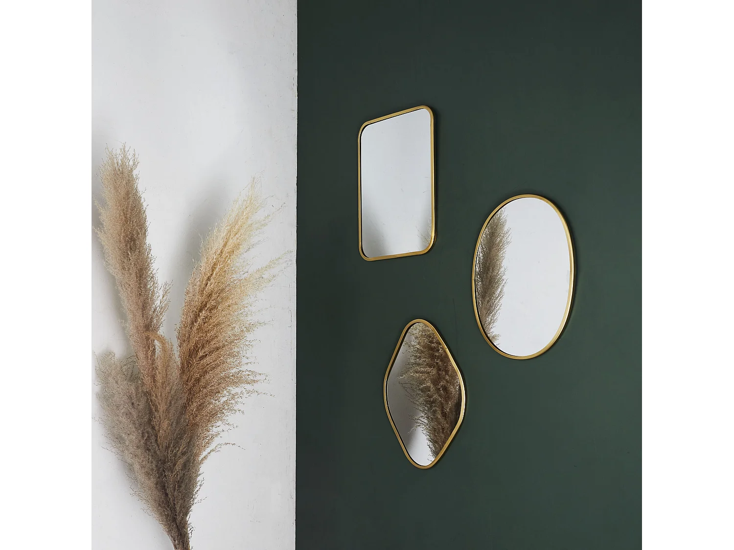 Miroir Mural Déco "Contour Carré" 34cm Or