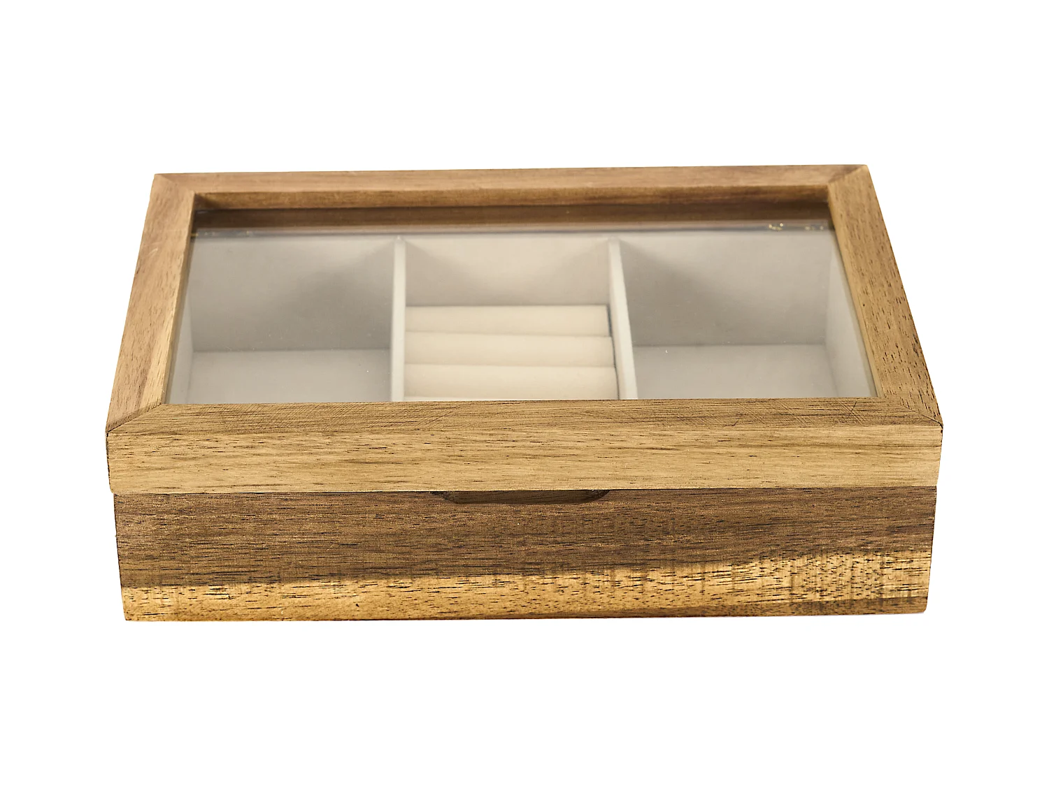 Natuurlijke Houten en Glazen "Jewels" Sieradendoos 24cm met 3 Compartimenten