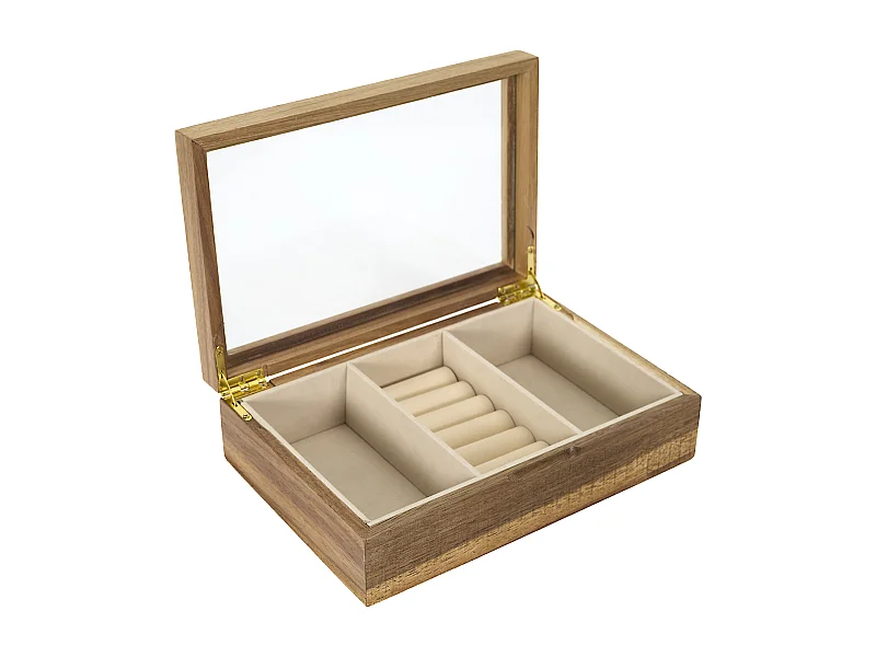 Boite A Bijoux Verre Et Bois Marron