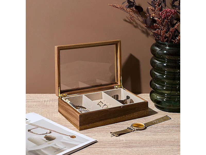 Boite A Bijoux Verre Et Bois Marron