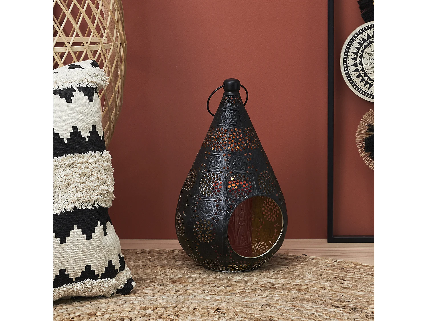 Lanterne En Metal Ajoure Mirage H33cm Noir