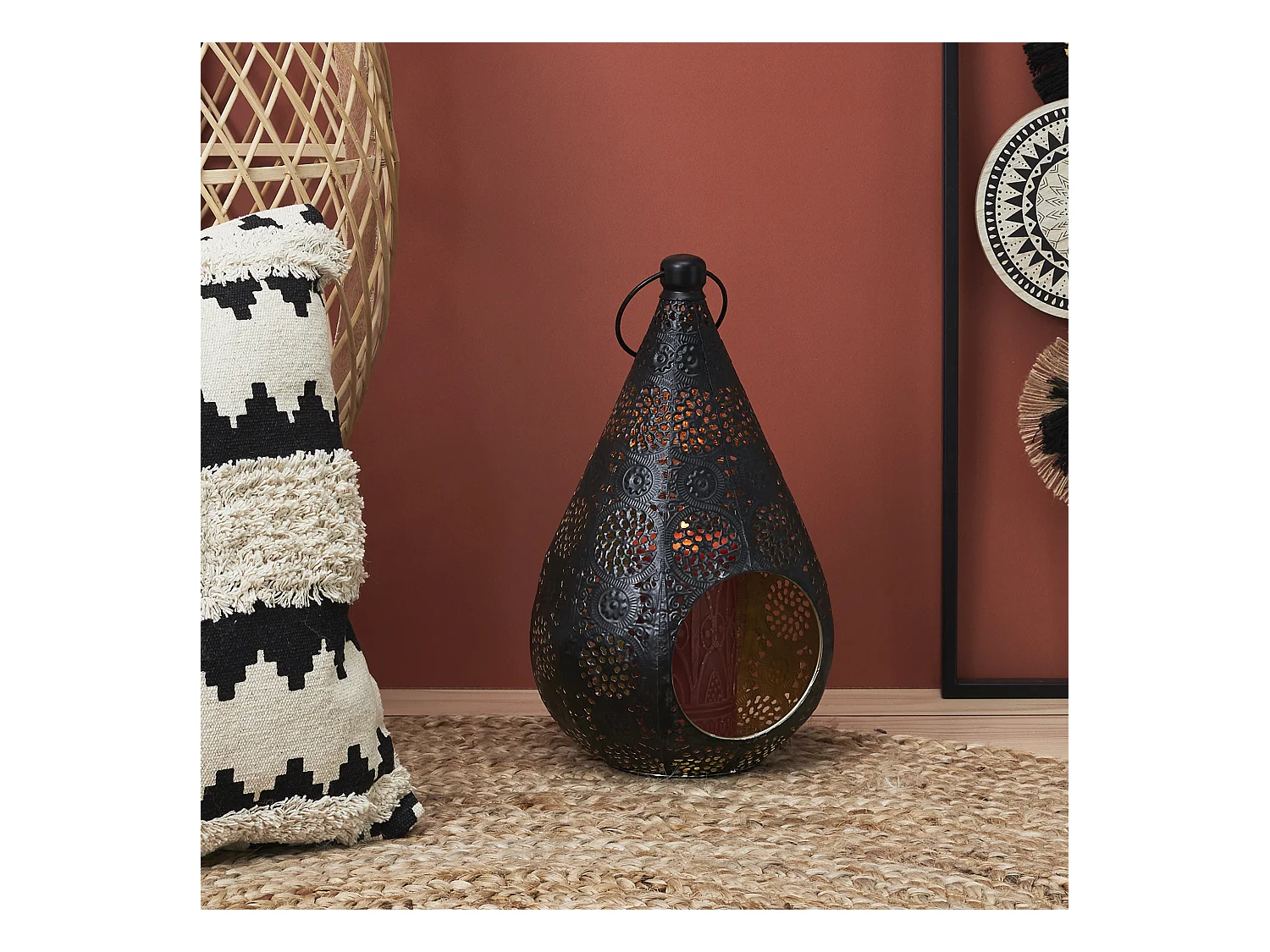 Lanterne En Metal Ajoure Mirage H33cm Noir