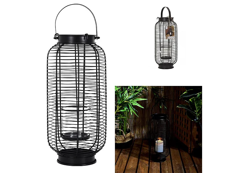 Lanterne En Metal Ajoure Mirage H33cm Noir