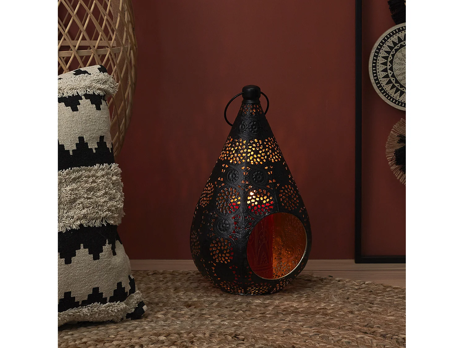 Lanterne En Metal Ajoure Mirage H33cm Noir